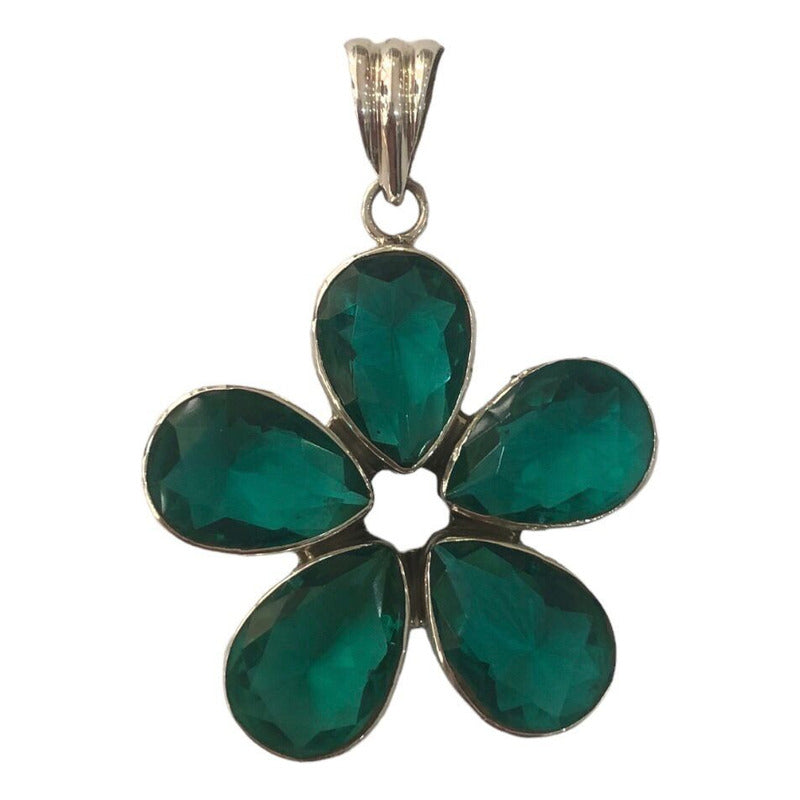 Dije Flor Plata .925 Cristal Verde Aretes Moda Dama Joyeria Verde
