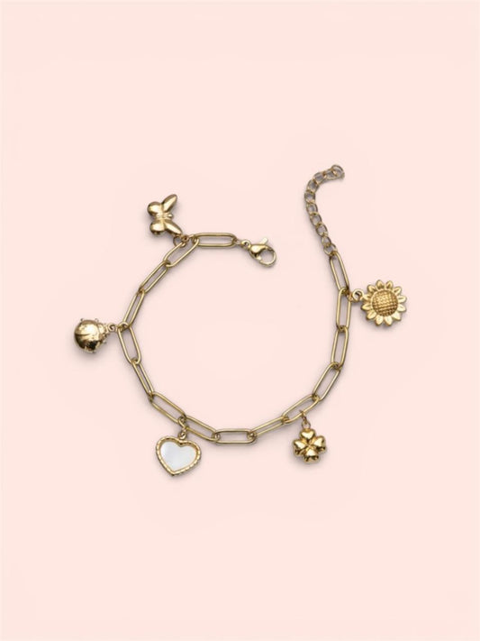 Pulsera colgantes corazón y trébol