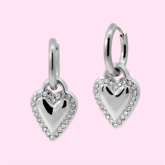 Aretes Aro Corazón Cristales